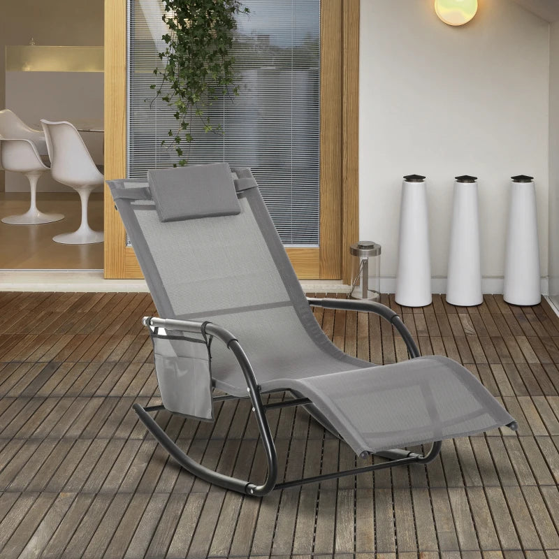 Grey Outdoor Rocking Chair with Mesh Fabric and Storage Bag