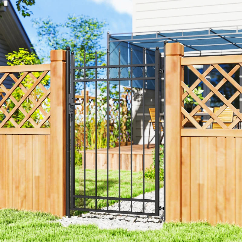 Galvanised Steel Garden Gate with Lock, Keys & Handle - Black Outdoor Security Barrier 105x204 cm