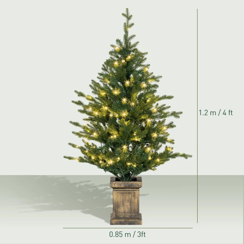 Set of 2 Green 4ft Artificial Christmas Trees with Lights - Perfect Holiday Decor for Home & Office