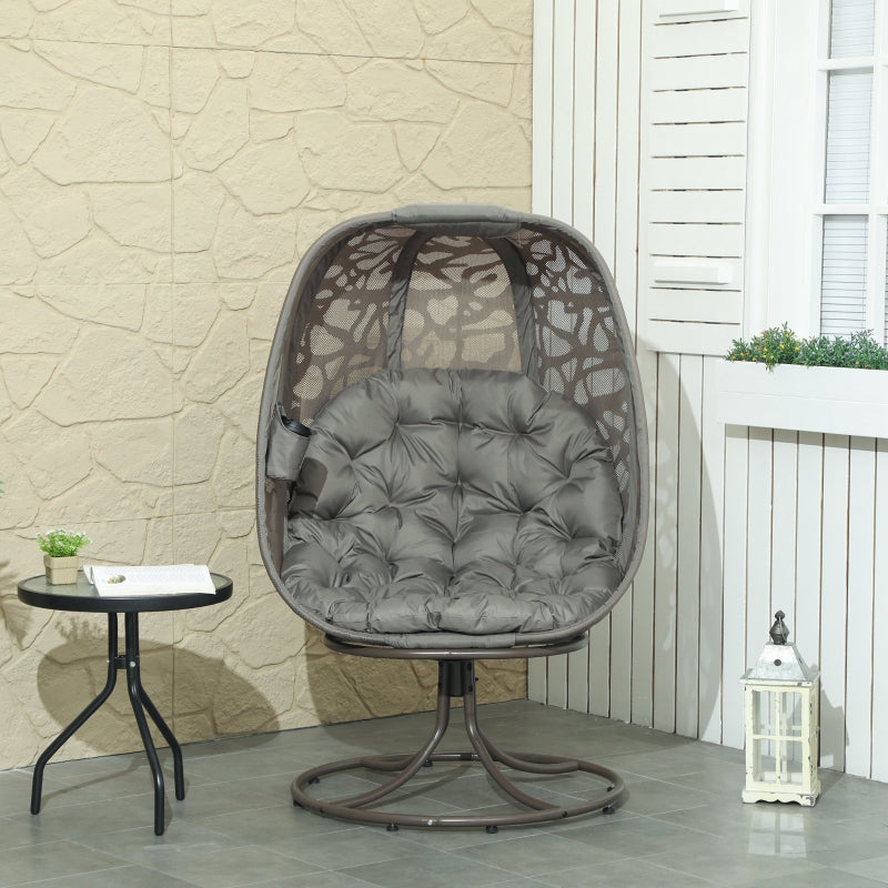 Swivel Egg Chair with Cushions Foldable Basket Seat, Metal Frame, In