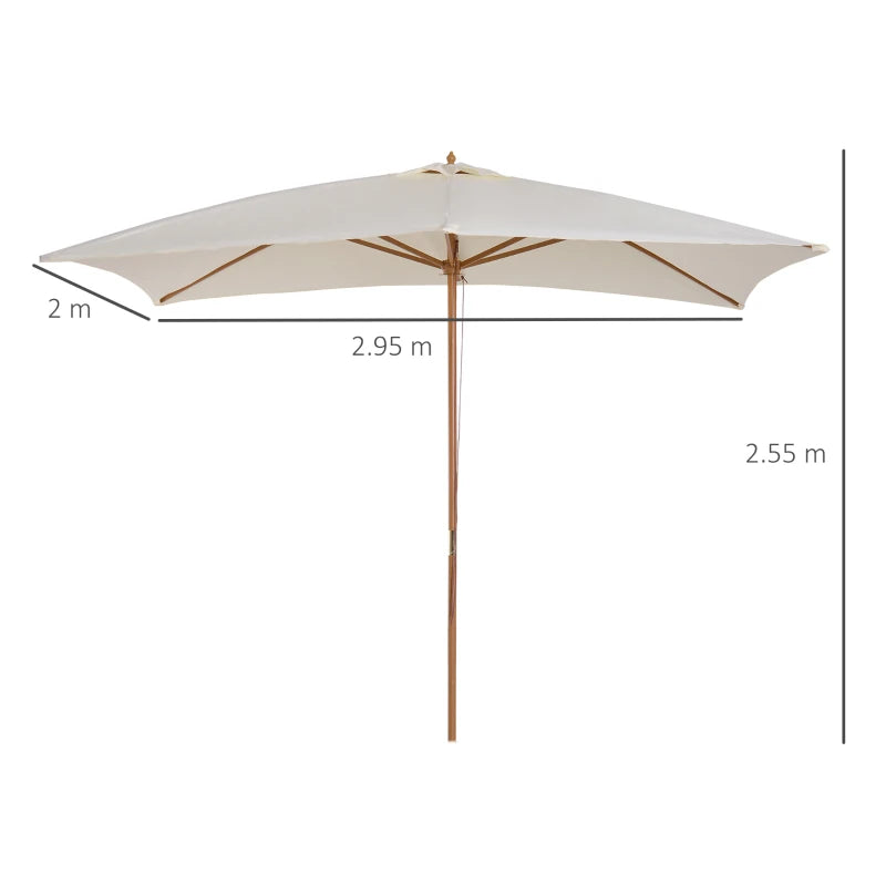 Wooden Garden Parasol Umbrella - Cream White, 2 x 3m