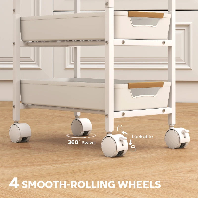 5-Tier Rolling Storage Trolley - White Multi-Functional Organizer Cart with Wheels for Home, Office, and Kitchen