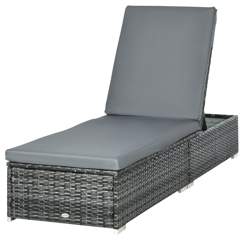 Grey Rattan Sun Lounger with Adjustable Recliner and Cushion