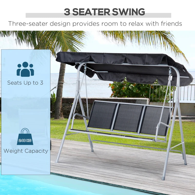 Black 3-Seater Outdoor Swing Chair