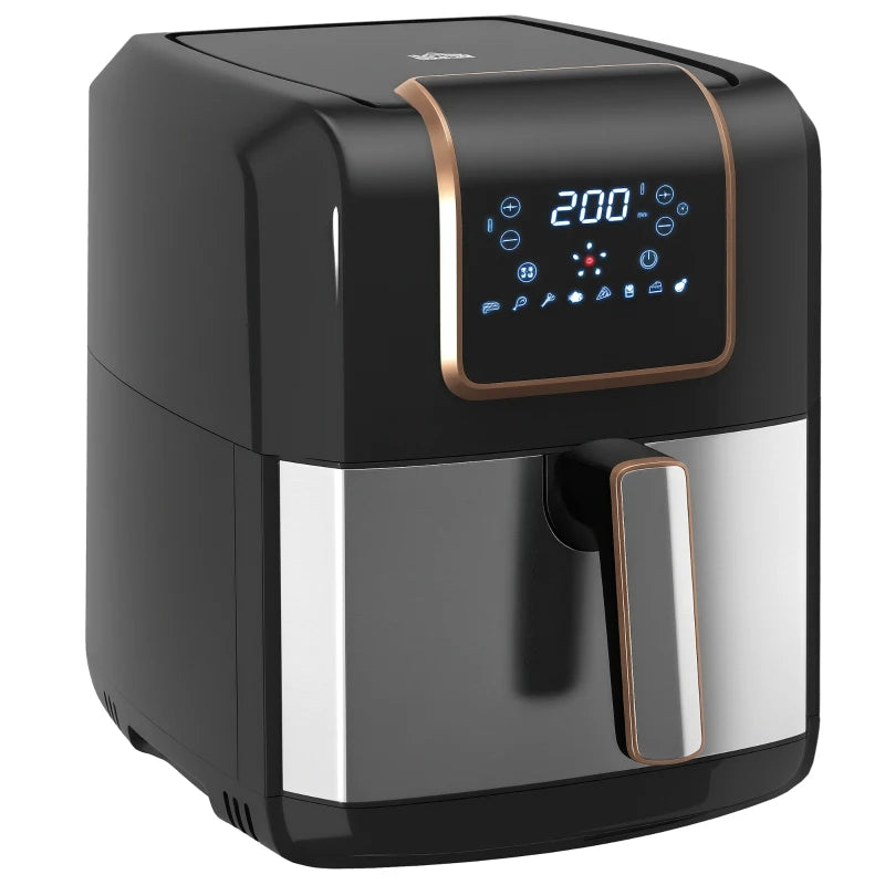 6.5L Air Fryer with Single Basket, Adjustable 80-200°C, Stylish Black and Gold Design - Healthy Cooking Made Easy