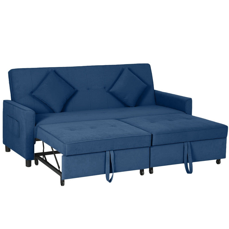 Three-Person Velvet Sofa Bed in Blue - Stylish and Comfortable Seating Solution