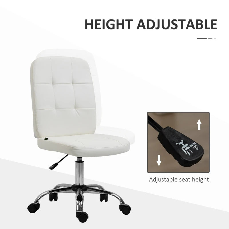 Vinsetto Armless Faux Leather Office Chair - Modern White Design for Home & Office, Ergonomic Comfort, Stylish Seating