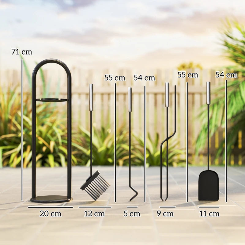 5-Piece Metal Fireplace Tools Set - Silver Fireside Accessories with Broom, Shovel, Poker & Bucket for Home Decor