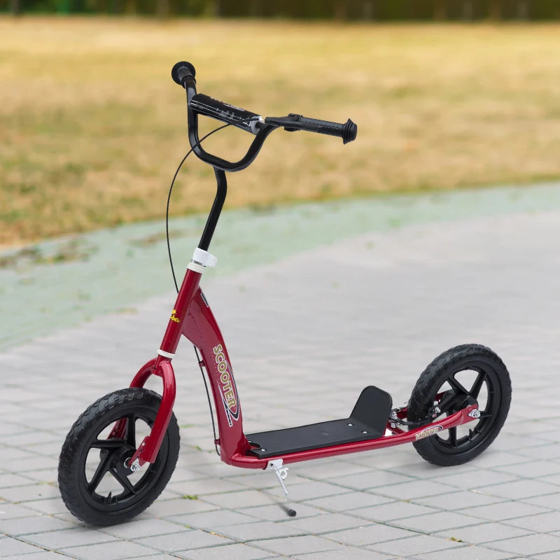 Kids Kick Scooter with 12" EVA Tyres, Rear Brake & Big Wheels - Perfect for Ages 5-12, Red Color