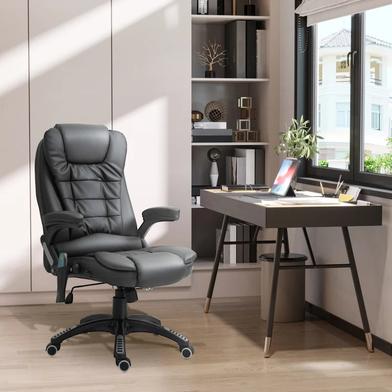 6-Point Heated Massage Office Chair - PU Leather High Back Executive Desk Chair with Adjustable Height & 360° Swivel - Black