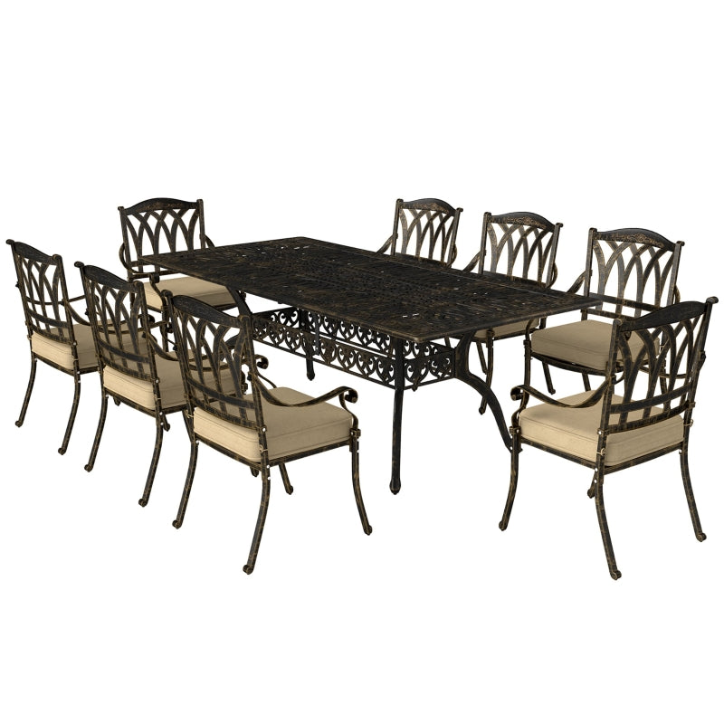 Nine-Piece Bronze Tone Cast Aluminium Garden Dining Set - Outdoor Furniture, Large Size