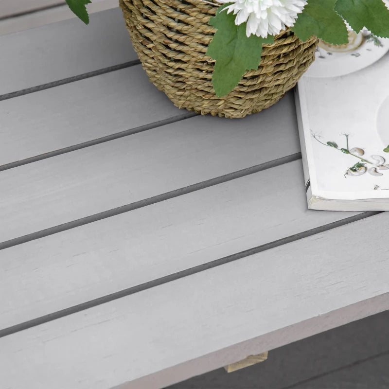 Grey Wooden Garden Bench with Wagon Wheel Design