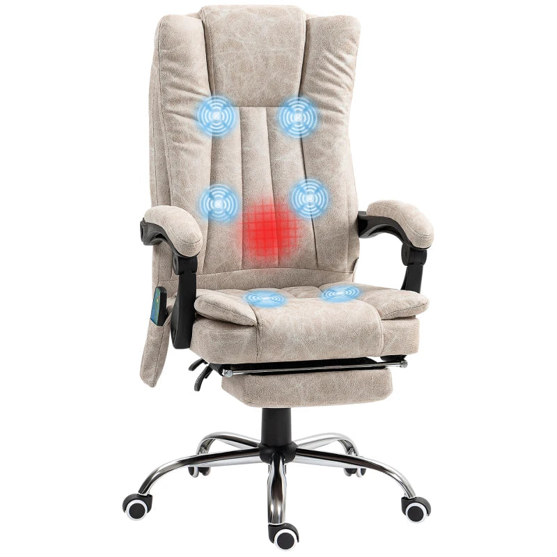 Vinsetto Cream White Vibrating Massage Office Chair with Heat, Adjustable Height & Footrest - Ergonomic Desk Chair