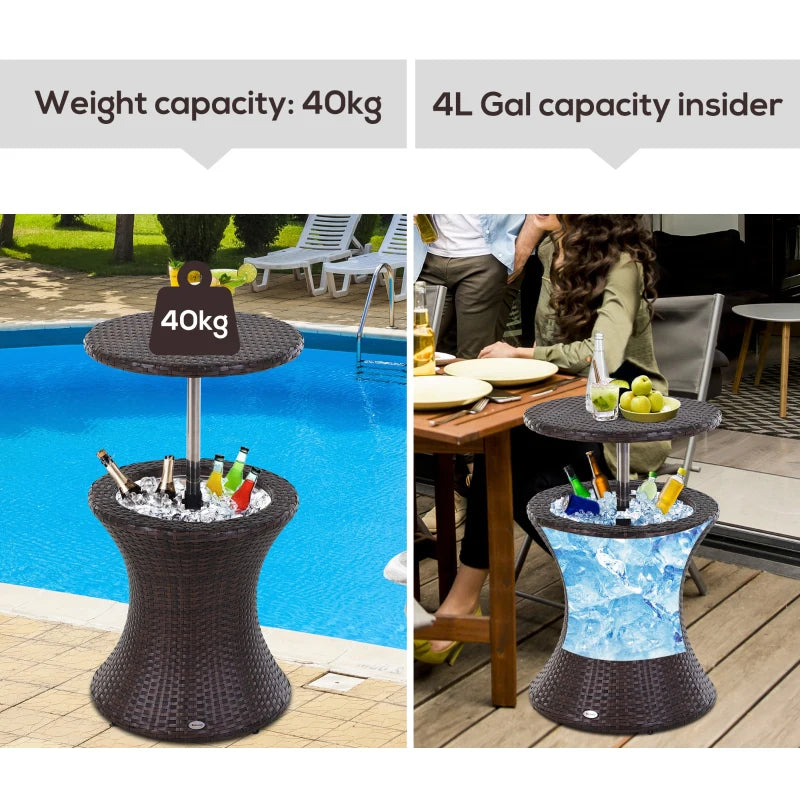 Brown Rattan Ice Bucket Table for Outdoor Bar and Patio