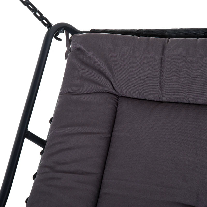 Grey 2-Seater Garden Swing Bed with Adjustable Canopy and Cushioned Seat