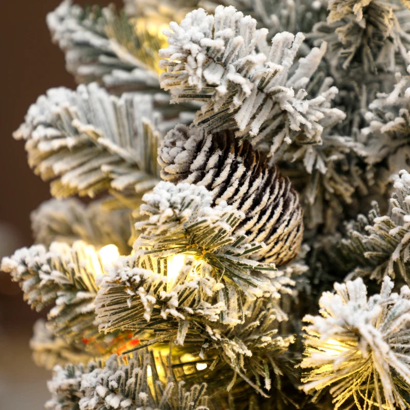 60 cm Prelit Small Christmas Tree - 35 LED Lights, Snow Flocked Mini Xmas Tree with Pine Cones & Berry Clusters