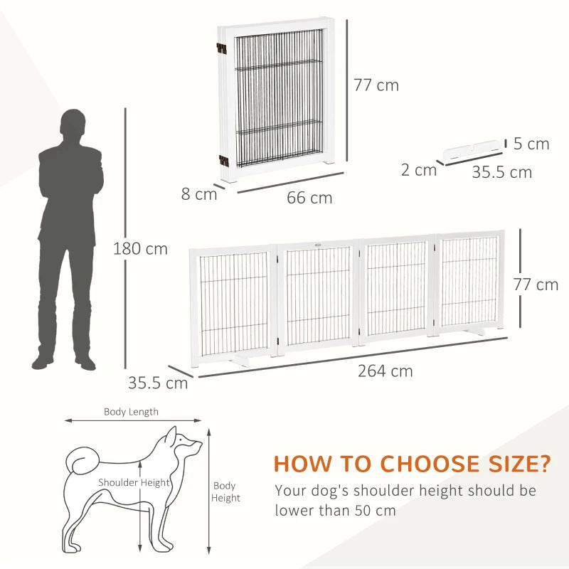 Freestanding Folding 4-Panel Pet Gate - Adjustable Dog Barrier with Support Feet for Puppies and Small Dogs