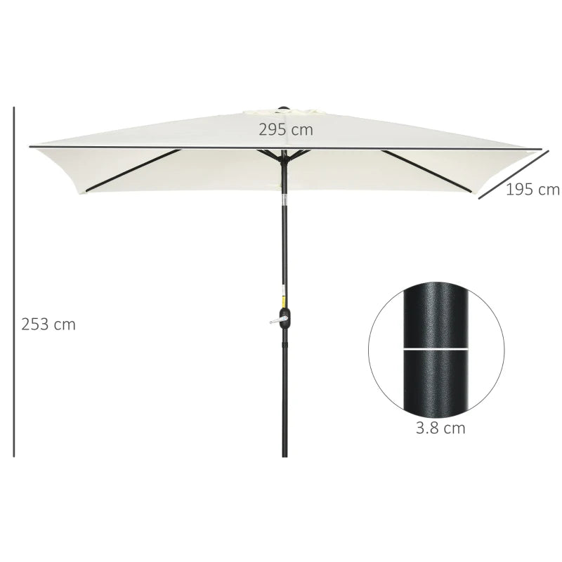 Rectangular Cream White Garden Parasol Umbrella with Tilt and Crank