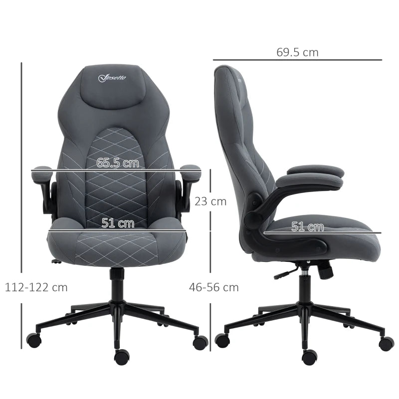 Vinsetto Dark Grey Home Office Desk Chair - Ergonomic Computer Chair with Flip Up Armrests, Swivel Seat & Tilt Function