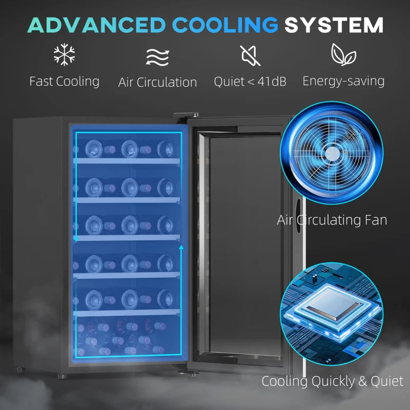 41 Bottle Wine Fridge - 91L Freestanding Cooler with Glass Door, LED Light, Digital Touch Control, Black