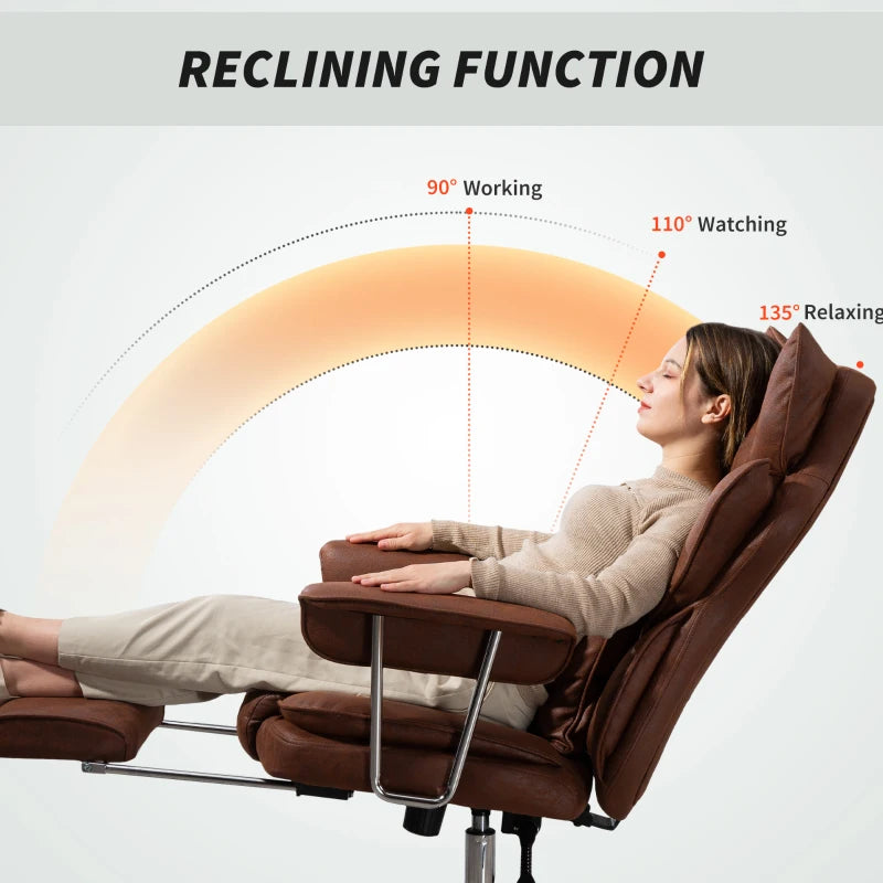 Leathaire Dark Brown Reclining Office Chair with Lumbar Support Pillow - Ergonomic Comfort for Home & Office