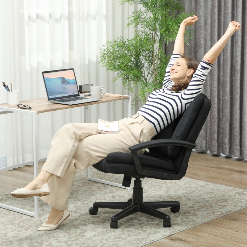Stylish Black Linen-Look Padded Office Chair for Comfort and Support - Perfect for Home or Office Use