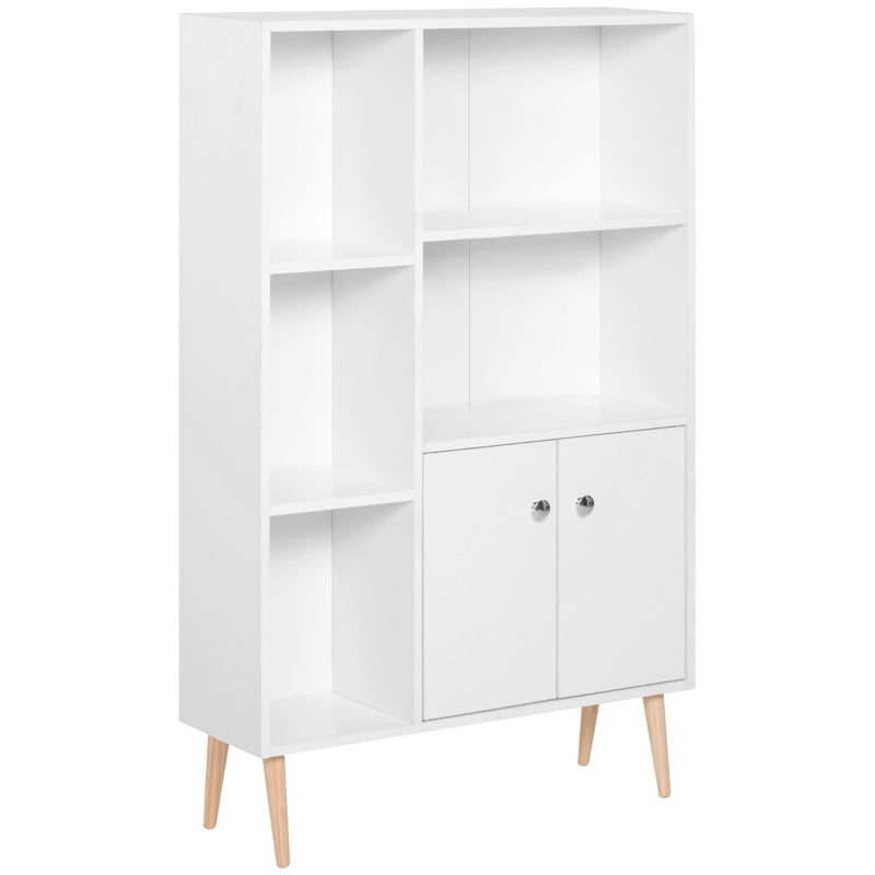 Modern White Sideboard Storage Cabinet with 2 Doors & 5 Compartments - Stylish Wooden Bookcase for Living Room, Bedroom, Kitchen - 80x23x123 cm