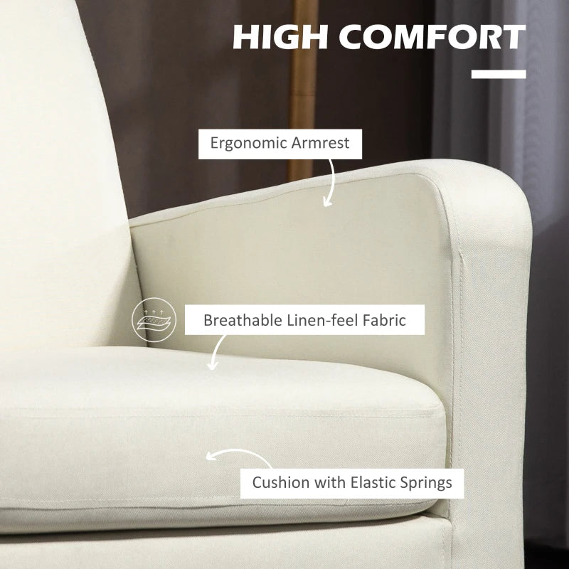 Modern Upholstered Accent Chairs with Rubber Wood Legs for Living Room and Bedroom in Cream White