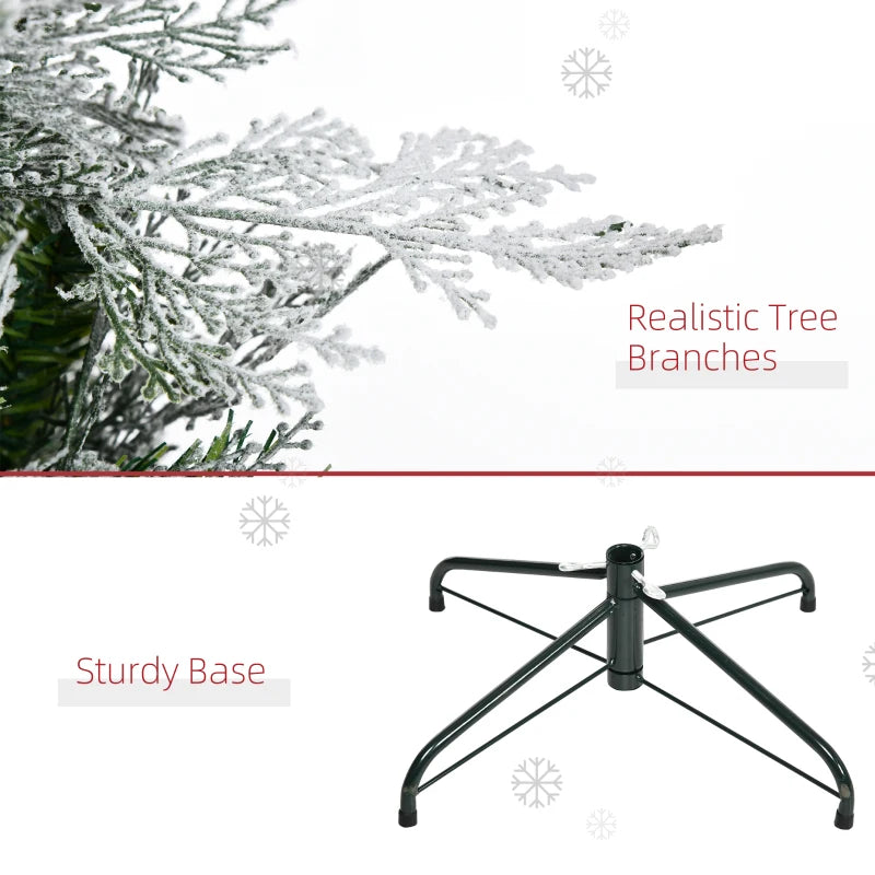 7 Ft Snow Flocked Artificial Christmas Tree with Realistic Cypress Branches, Auto Open, Lush Green Holiday Decor