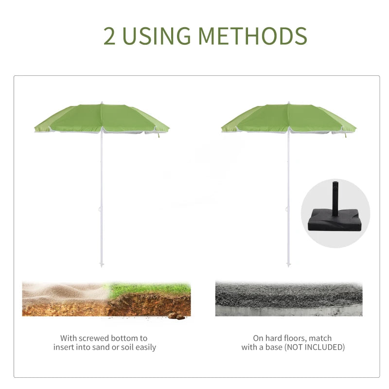 Green Portable Beach Umbrella with Tilting Function