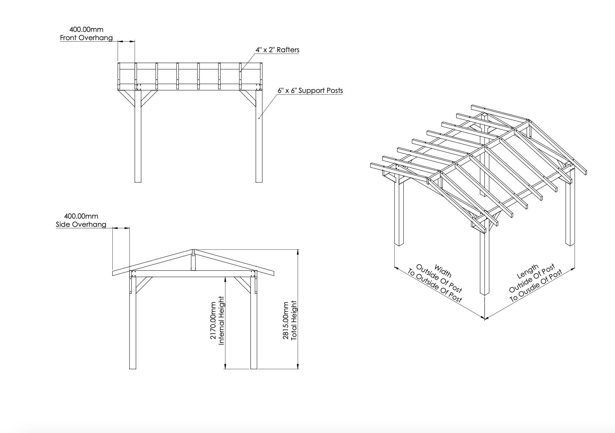 Ruby Oak Wooden Gazebo - Cedar Featheredge Roof - Apex Design - With Overhang