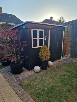 8.5 x 6ft Dark Grey Galvanised Steel Storage Shed - Metal Garden Shed with Foundation Kit, Window, Lockable Wide Doors & Air Vents for Outdoor Patio