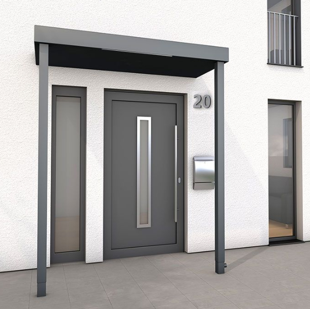 Custom 160 Aluminium Canopy PLUS With 2 Posts - Side Drain - 1950x950mm plus LED light - Anthracite Grey
