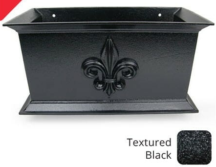 400mm Cast Aluminium Ornamental Hopper Head (with Fleur de Lis motif) - 63mm (2.5") SQUARE Outlet - Textured Black