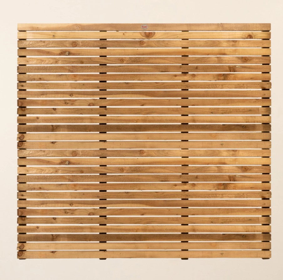 Treated Scandinavian Redwood Rough Sawn Slatted Panel - 10mm Gaps - 1.8m x 1.8m Panel
