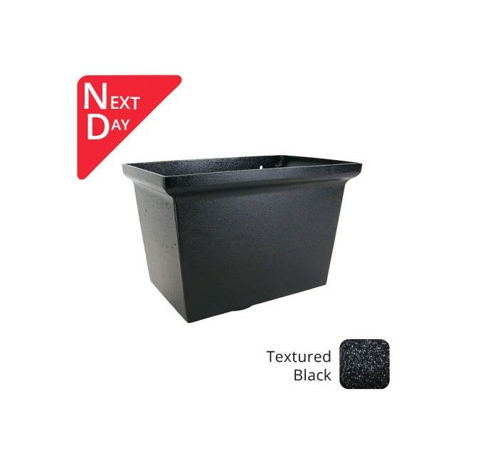 300mm Large Rectangular Cast Aluminium Rectangular Hopper Head - 100mm (4") Outlet - Textured Black