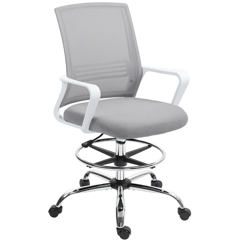 Ergonomic Draughtsman Chair - Mesh Drafting Office Chair with Lumbar Support & Adjustable Foot Ring - Grey