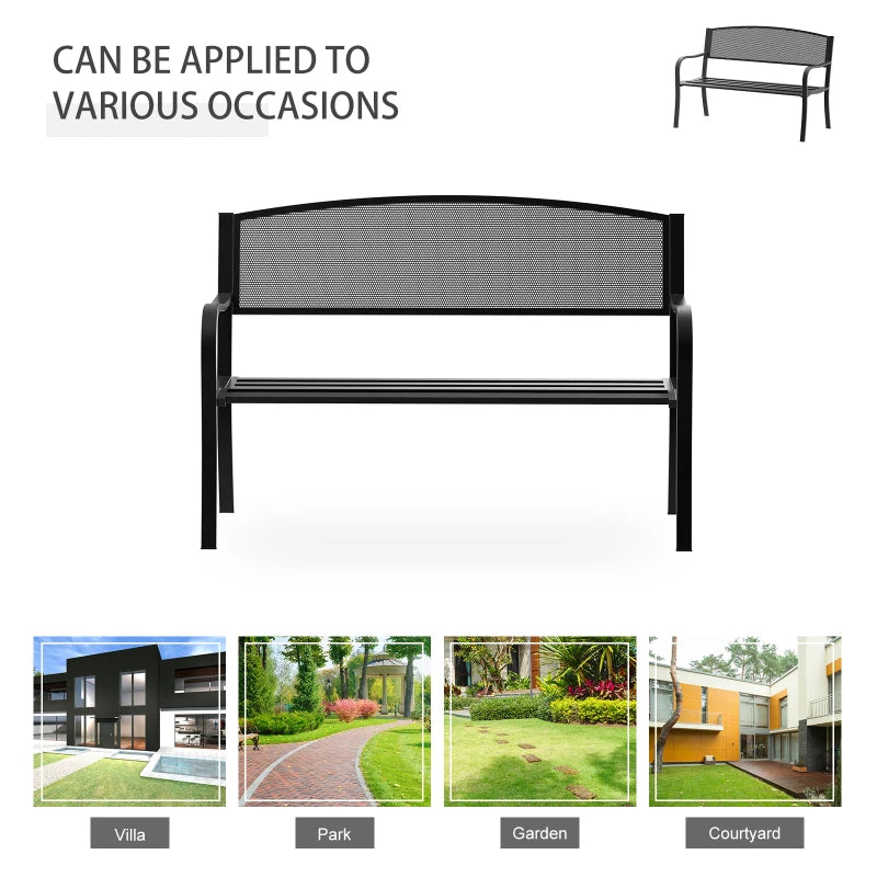 Black Steel 2-Person Garden Bench Seat - 120cm Outdoor Furniture