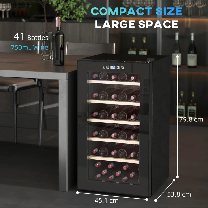 41 Bottle Wine Fridge - 91L Freestanding Cooler with Glass Door, LED Light, Digital Touch Control, Black