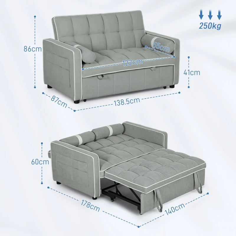 Light Grey Two-Seater Linen-Look Sofa Bed for Stylish Living Spaces