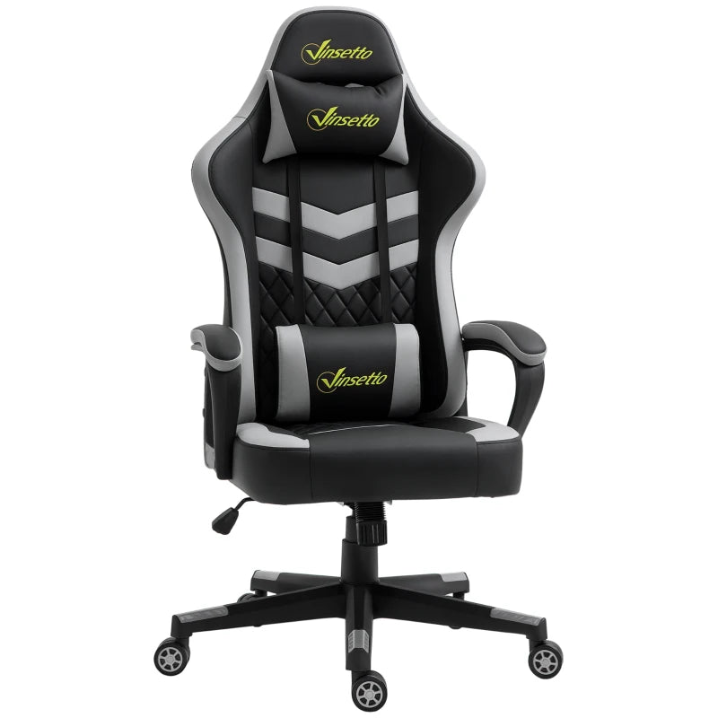 Vinsetto Gaming Chair - Ergonomic Computer Desk Chair with Lumbar Support, Faux Leather, Headrest & Swivel Wheels - Black Grey