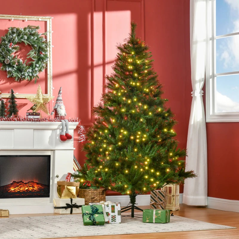 1.8m Pre-Lit Artificial Christmas Tree - 6ft Spruce with Warm White LED Lights & Metal Stand - Holiday Décor