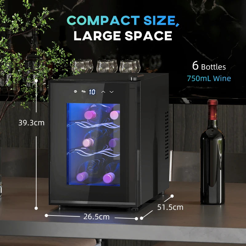 Compact 6-Bottle 8-18 Countertop Wine Fridge - Sleek Black Design for Home & Office Wine Storage