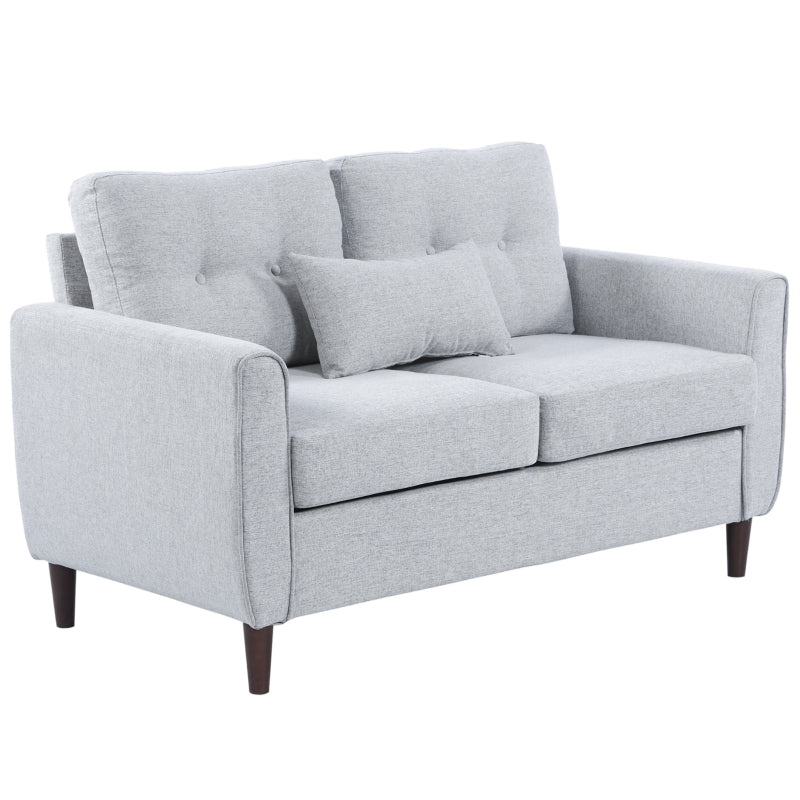 Modern 2 Seater Fabric Sofa with Spring Cushions and Wooden Legs, Tufted Love Seat for Living Room, Light Grey