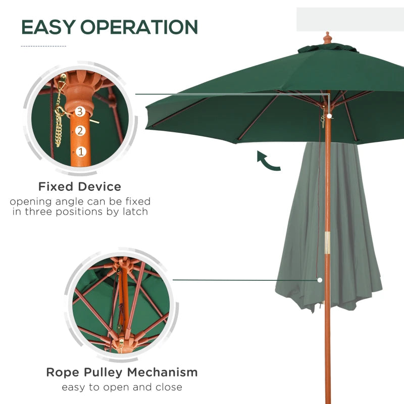 Green 2.5m Round Garden Parasol Umbrella with Wooden Pole