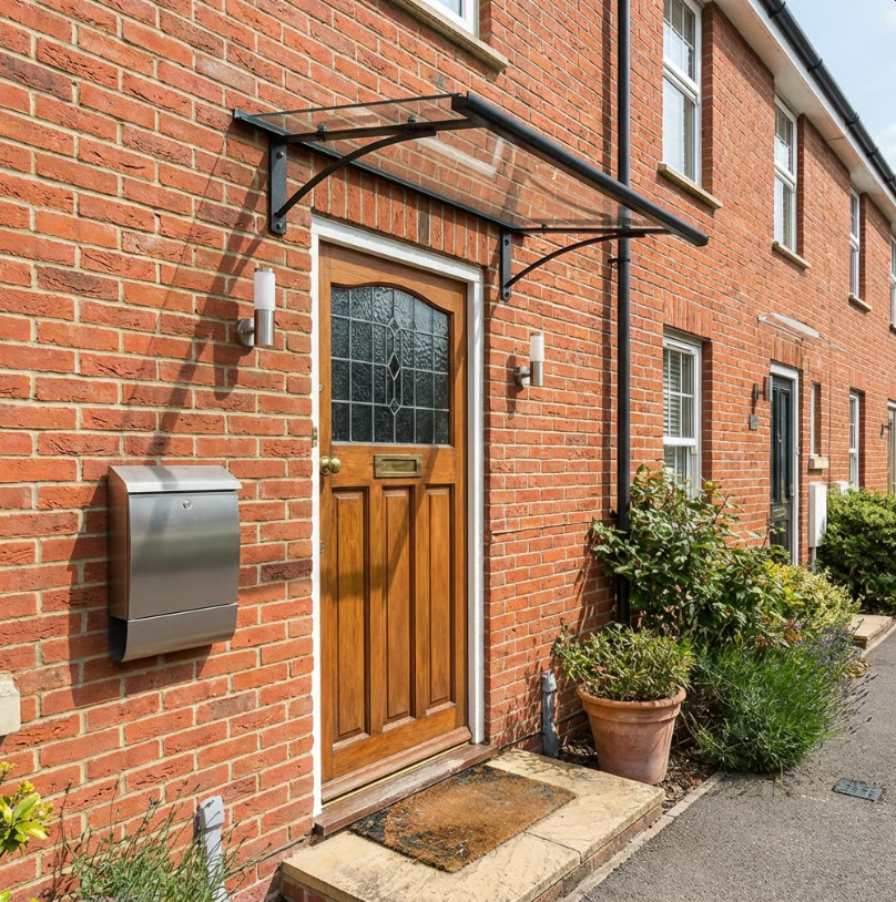 Gutta PT/GR Shield Door Canopy 160 x 90cm – Clear 4mm Acrylic Roof, Aluminium Frame, Snow-Load Tested