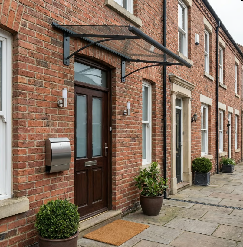 Gutta PT/GR Shield Door Canopy 160 x 90cm – Clear 4mm Acrylic Roof, Aluminium Frame, Snow-Load Tested