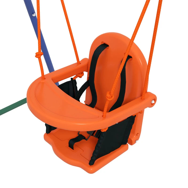 Two-In-One Toddler Garden Swing with Comfortable Seat and Safety Belt in Orange and Blue