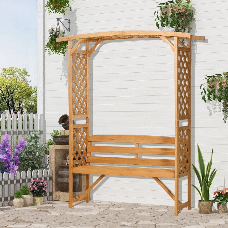 Natural Wooden Garden Arbour Bench for Vines, Outdoor Patio Seating