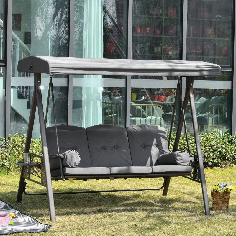 Dark Grey Fabric 3 Seater Garden Swing Chair